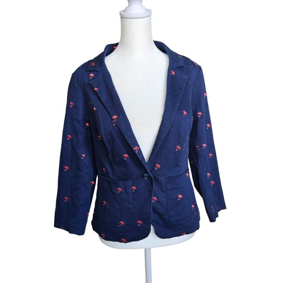 Modcloth Jackets & Blazers - Modcloth Size 6 Coral Umbrella Embroidered Cotton Navy Blazer
